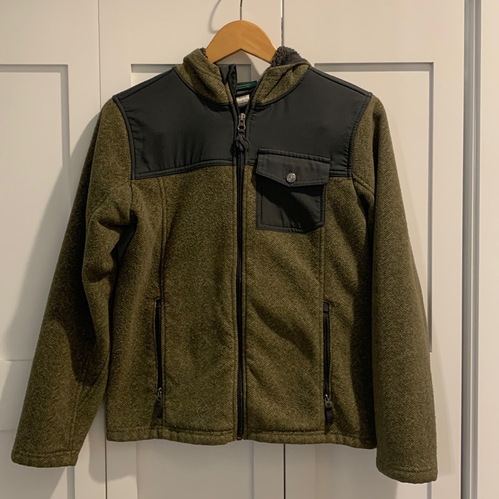 REI olive green fleece hoodie. Boys Large